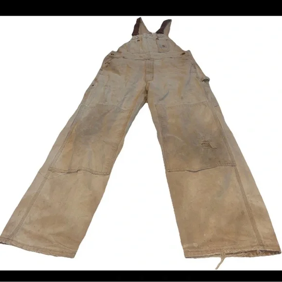 Carhartt Duck Bib Overalls Mens 38x32  Brown Double Knee Workwear Carpenter - Picture 2 of 11